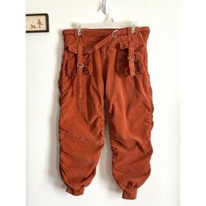 VTG 90s Y2K Burnt Orange Corduroy Parachute Utility Capri Pants Made In Italy